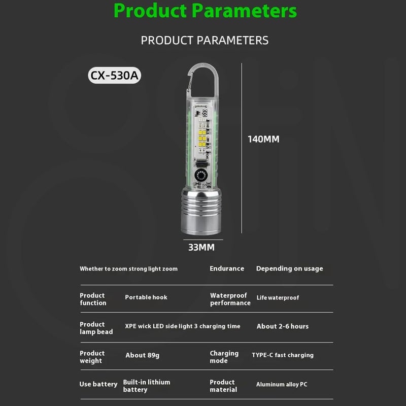 Ostin Ostin Portable Rechargeable LED Flash Light 8 Modes Camping Light Mode Key Chain Emergency Flashlight TorchTelescopic Zoom Multifunctional LED Flashlight Camping Hiking  - Image 5
