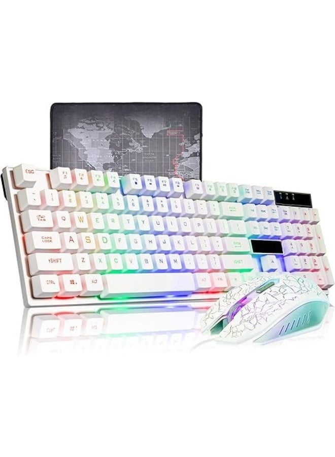 Stylish Gaming Keyboard and Mouse Combo (White) - USB Wired, Rainbow LED Backlight - Plug & Play Kit for PC and Laptop - Image 1