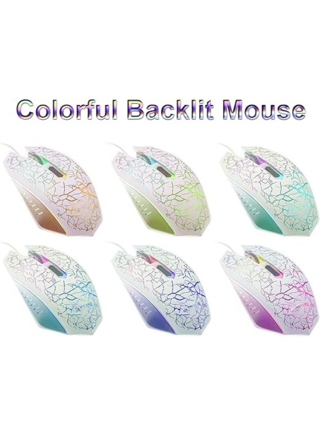 Stylish Gaming Keyboard and Mouse Combo (White) - USB Wired, Rainbow LED Backlight - Plug & Play Kit for PC and Laptop - Image 2