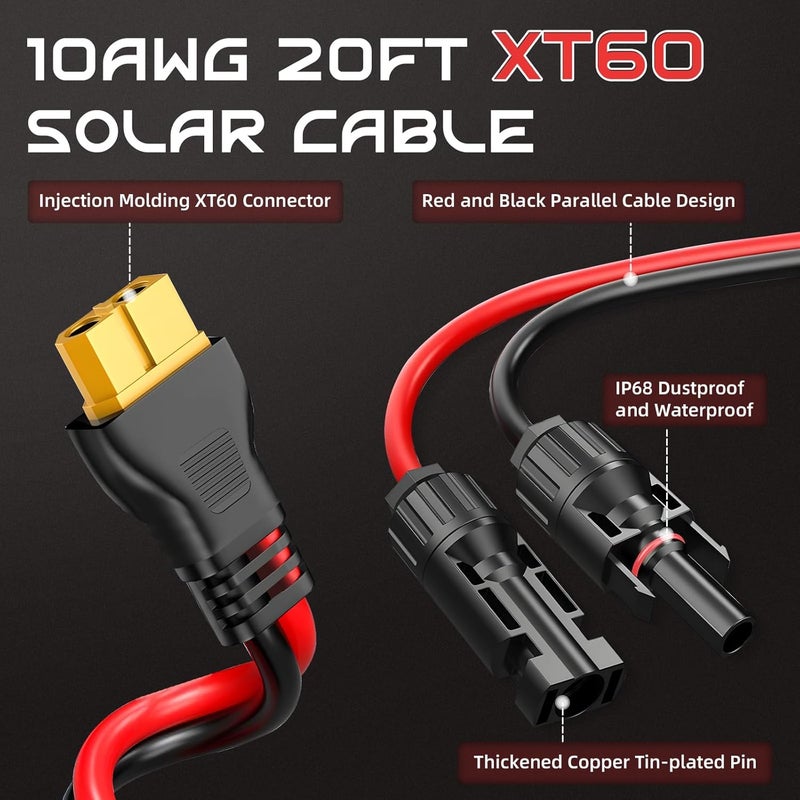 Gibbab Solar Connector to XT60 Charge Extension Cable, 10AWG 20FT XT60 Adapter Cable to Solar Panel Charging Wire for LiFePO4 Battery RV Portable Power Station Ecoflow Solar Generator - Image 2
