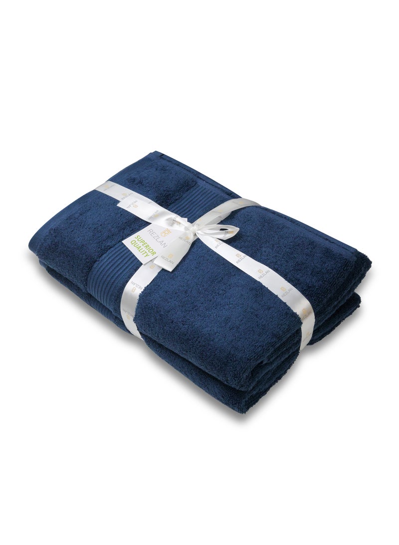 REZLAN UAE REZLAN 2-Piece Luxury Bath Towel Set - 100% Premium Cotton (70x144 cm / 27x57 inches) - NAVY - Image 2