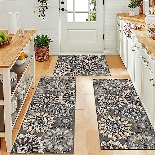 Bsmathom Boho Kitchen Rug Mat Sets 3 Piece, Farmhouse Non Slip Kitchen Rug Runner, Washable Non Skid Kitchen Rugs, Bohemian Kitchen Floor Mat for Hallway Entryway Laundry Room - Image 5