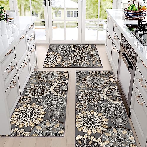 Bsmathom Boho Kitchen Rug Mat Sets 3 Piece, Farmhouse Non Slip Kitchen Rug Runner, Washable Non Skid Kitchen Rugs, Bohemian Kitchen Floor Mat for Hallway Entryway Laundry Room - Image 2