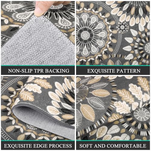 Bsmathom Boho Kitchen Rug Mat Sets 3 Piece, Farmhouse Non Slip Kitchen Rug Runner, Washable Non Skid Kitchen Rugs, Bohemian Kitchen Floor Mat for Hallway Entryway Laundry Room - Image 3