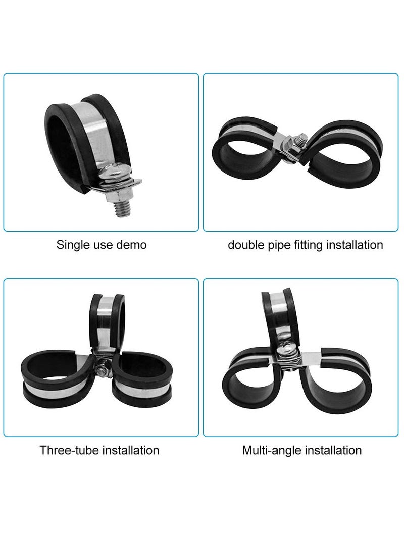 Zikra 20 Pcs Rubber Lined P Clips, 10mm Cable Clamp 2/5 Inch Stainless Steel Cable Clamp Hose Pipe Clamps Metal Wire Cable Clamp Kit for Ship Electrical Automotive Hose Cable - Image 3