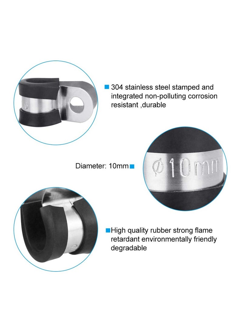 Zikra 20 Pcs Rubber Lined P Clips, 10mm Cable Clamp 2/5 Inch Stainless Steel Cable Clamp Hose Pipe Clamps Metal Wire Cable Clamp Kit for Ship Electrical Automotive Hose Cable - Image 2