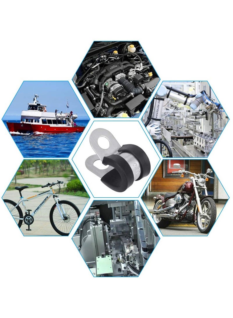 Zikra 20 Pcs Rubber Lined P Clips, 10mm Cable Clamp 2/5 Inch Stainless Steel Cable Clamp Hose Pipe Clamps Metal Wire Cable Clamp Kit for Ship Electrical Automotive Hose Cable - Image 5