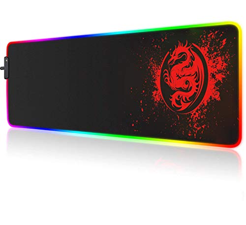trvaago Large Anime Dragon Keyboard Mat - 15 Light Modes, High Performance, Extended Mouse Pad & Keyboard Mat Combined - Gaming Mat 31.5 X 12in (Red) - Image 1