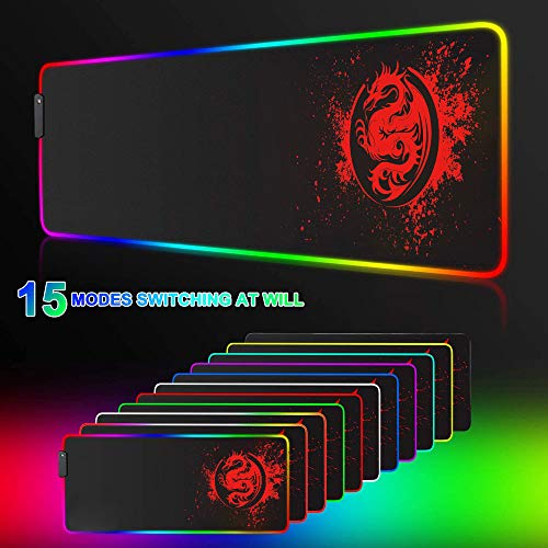 trvaago Large Anime Dragon Keyboard Mat - 15 Light Modes, High Performance, Extended Mouse Pad & Keyboard Mat Combined - Gaming Mat 31.5 X 12in (Red) - Image 5