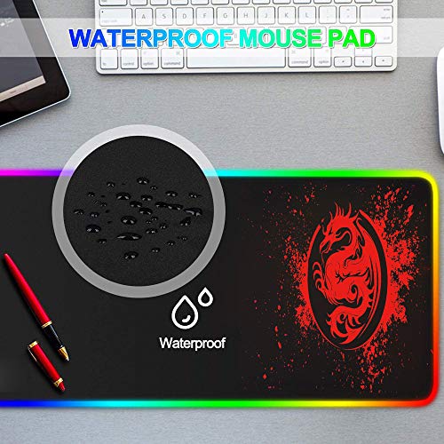 trvaago Large Anime Dragon Keyboard Mat - 15 Light Modes, High Performance, Extended Mouse Pad & Keyboard Mat Combined - Gaming Mat 31.5 X 12in (Red) - Image 4