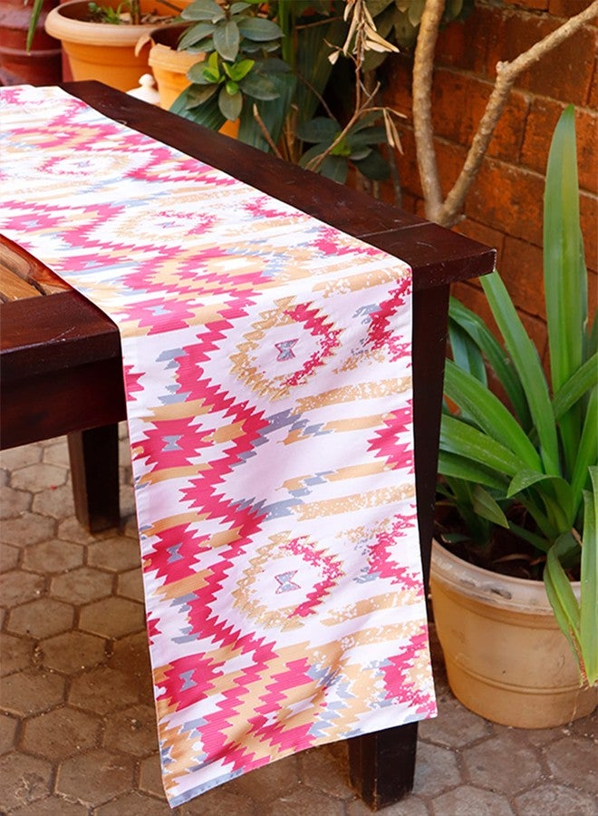 Zeba World 4 Seater / 6 Seater Table Runner Cloth, Table Runner for Living Room, Dining Table Runner | Polycanvas Ikat Printed - Multicolour | 30 cms x 210 cms; 12 inches x 84 inches - Image 1