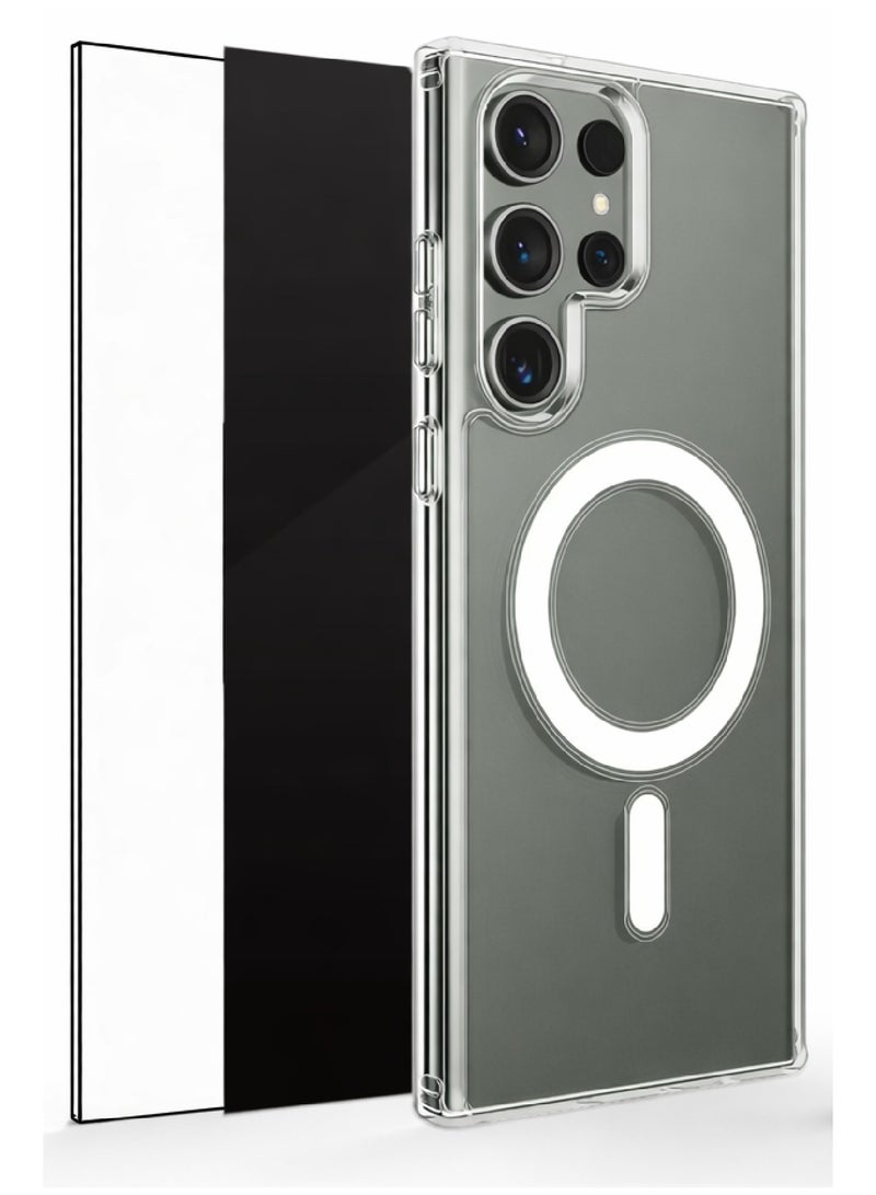 MOBM Samsung Galaxy S24 Ultra Clear Magnetic Case with Privacy Screen Protector and Tempered Glass Pack of 3 - Image 1