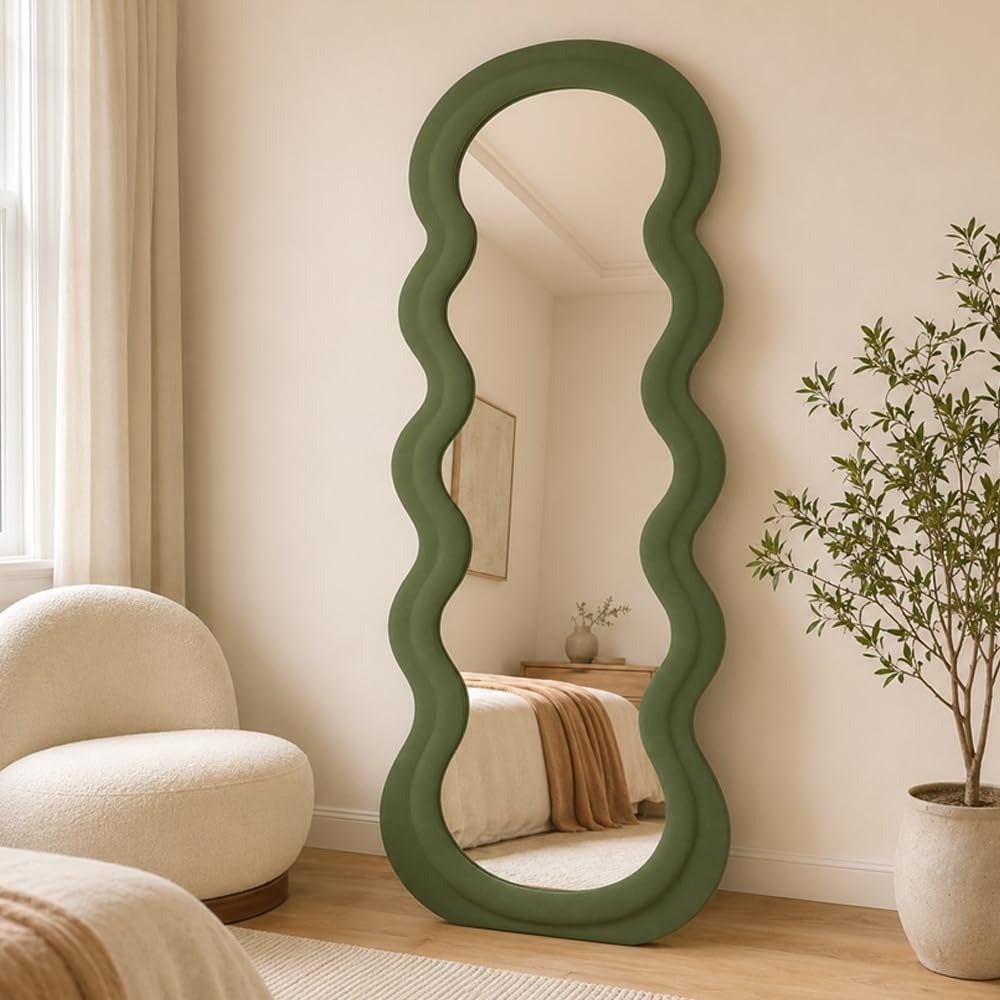 Modern Wavy Full Body Mirror 160 x 60 cm Large Dressing Mirror Floor Standing and Wall Hanging Home Decor Mirror