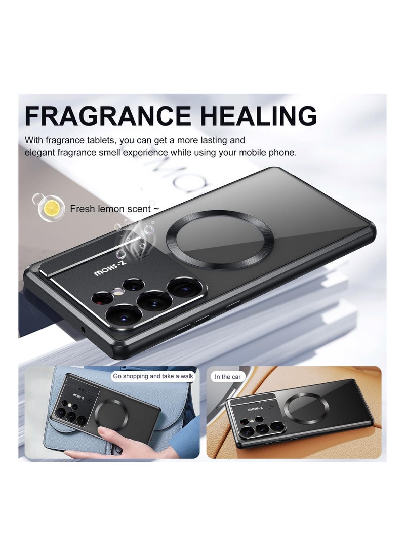 Metal Magnetic for Samsung Galaxy S23 Ultra Case,Compatible with Magsafe, Wireless Charging,Metal Bumper Frame,Metal Kickstand,Upgrade Aromatherapy (Black)Note: Not built with front screen protector