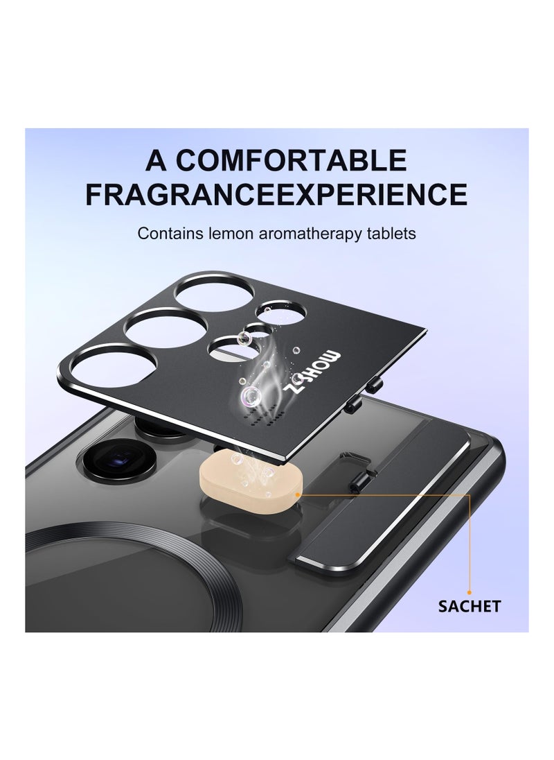 Metal Magnetic for Samsung Galaxy S23 Ultra Case,Compatible with Magsafe, Wireless Charging,Metal Bumper Frame,Metal Kickstand,Upgrade Aromatherapy (Black)Note: Not built with front screen protector