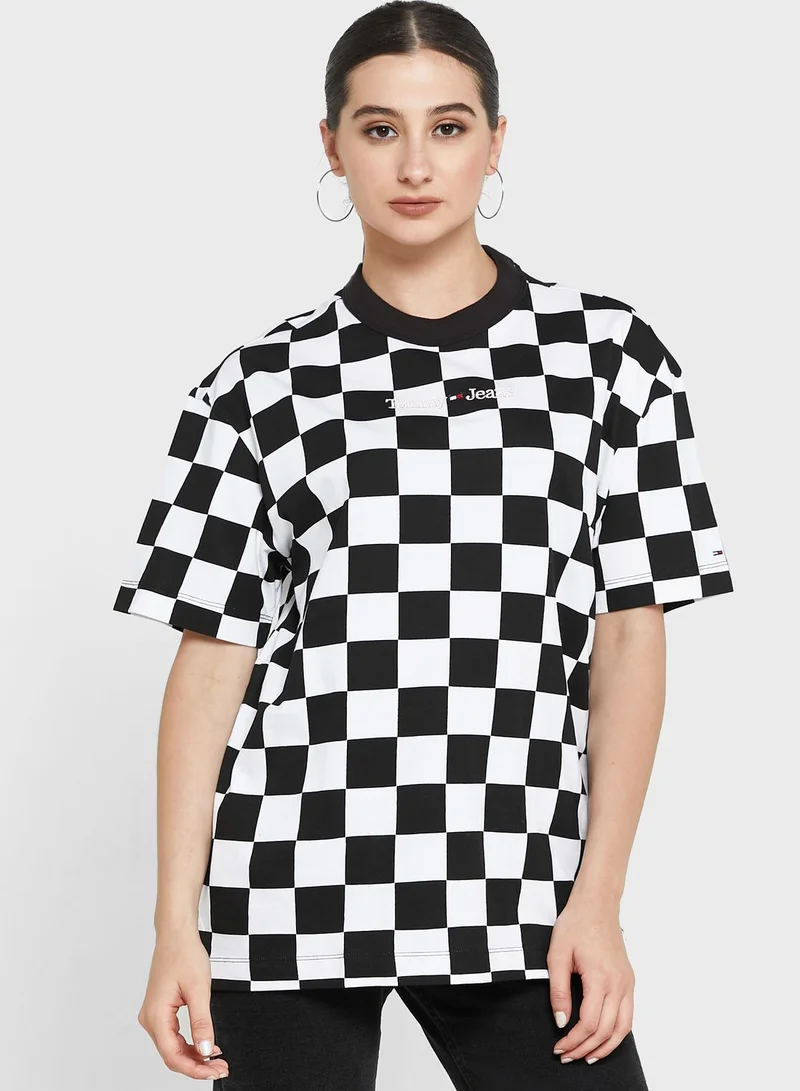 TOMMY JEANS Crew Neck Logo Check T-Shirt