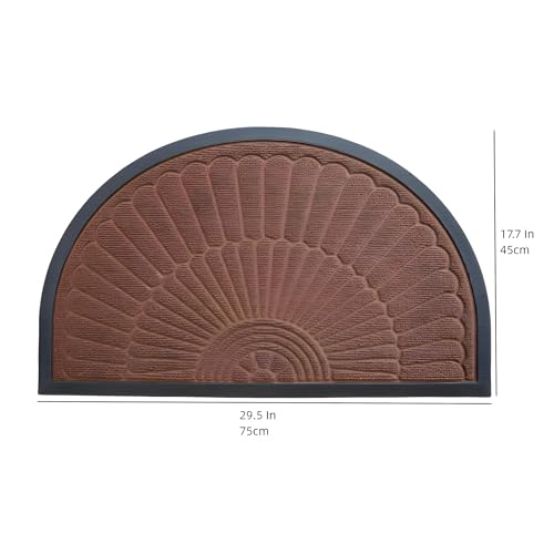 Prisha Cart Semi-Circle Durable Rubber Non Slip Front Door Mat for Outside Inside Entry Entryway | Dirt Trapper Welcome Mat for Muddy Paws and Shoes, Brown, 45x75 cm - Image 2