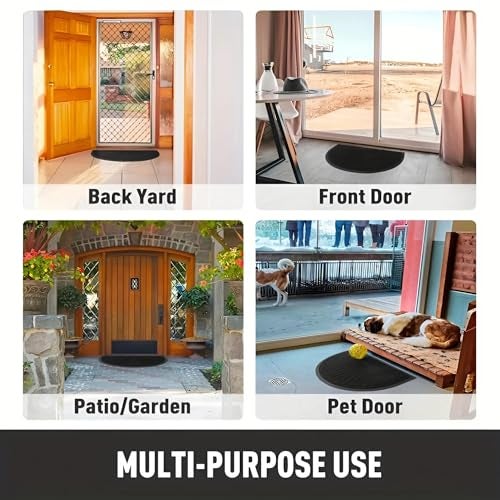 Prisha Cart Semi-Circle Durable Rubber Non Slip Front Door Mat for Outside Inside Entry Entryway | Dirt Trapper Welcome Mat for Muddy Paws and Shoes, Brown, 45x75 cm - Image 5
