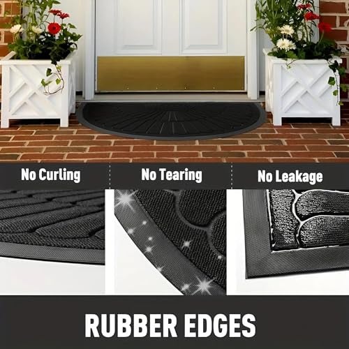 Prisha Cart Semi-Circle Durable Rubber Non Slip Front Door Mat for Outside Inside Entry Entryway | Dirt Trapper Welcome Mat for Muddy Paws and Shoes, Brown, 45x75 cm - Image 4