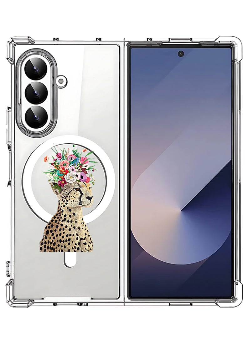 Theodor Magnetic Case for Samsung Galaxy Z Fold 7 Compatible with MagSafe Wireless Charging, Shockproof Phone Bumper Cover Cheetah Flower - Image 1