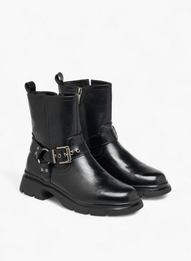 Celeste Women's Buckle Accent Ankle Boots with Block Heels and Zip Closure - Image 3