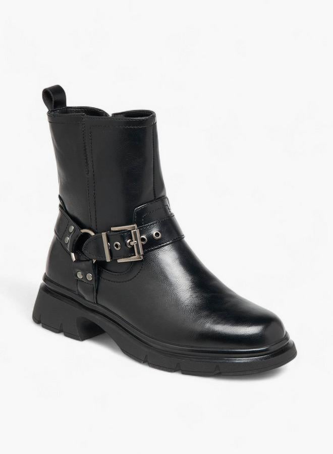 Celeste Women's Buckle Accent Ankle Boots with Block Heels and Zip Closure - Image 2