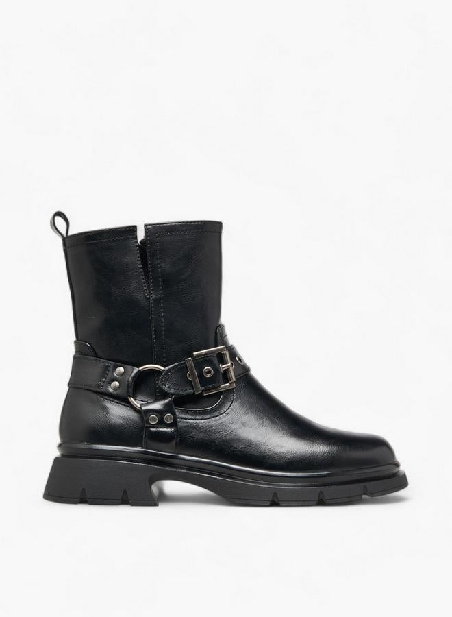 Celeste Women's Buckle Accent Ankle Boots with Block Heels and Zip Closure - Image 1