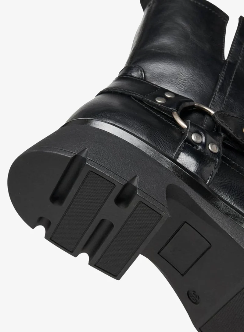 Celeste BLACK Women's Buckle Accent Ankle Boots with Block Heels and Zip Closure for Women | Best Price UAE