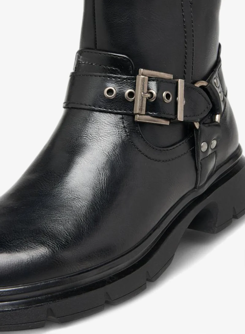Celeste BLACK Women's Buckle Accent Ankle Boots with Block Heels and Zip Closure for Women | Best Price UAE
