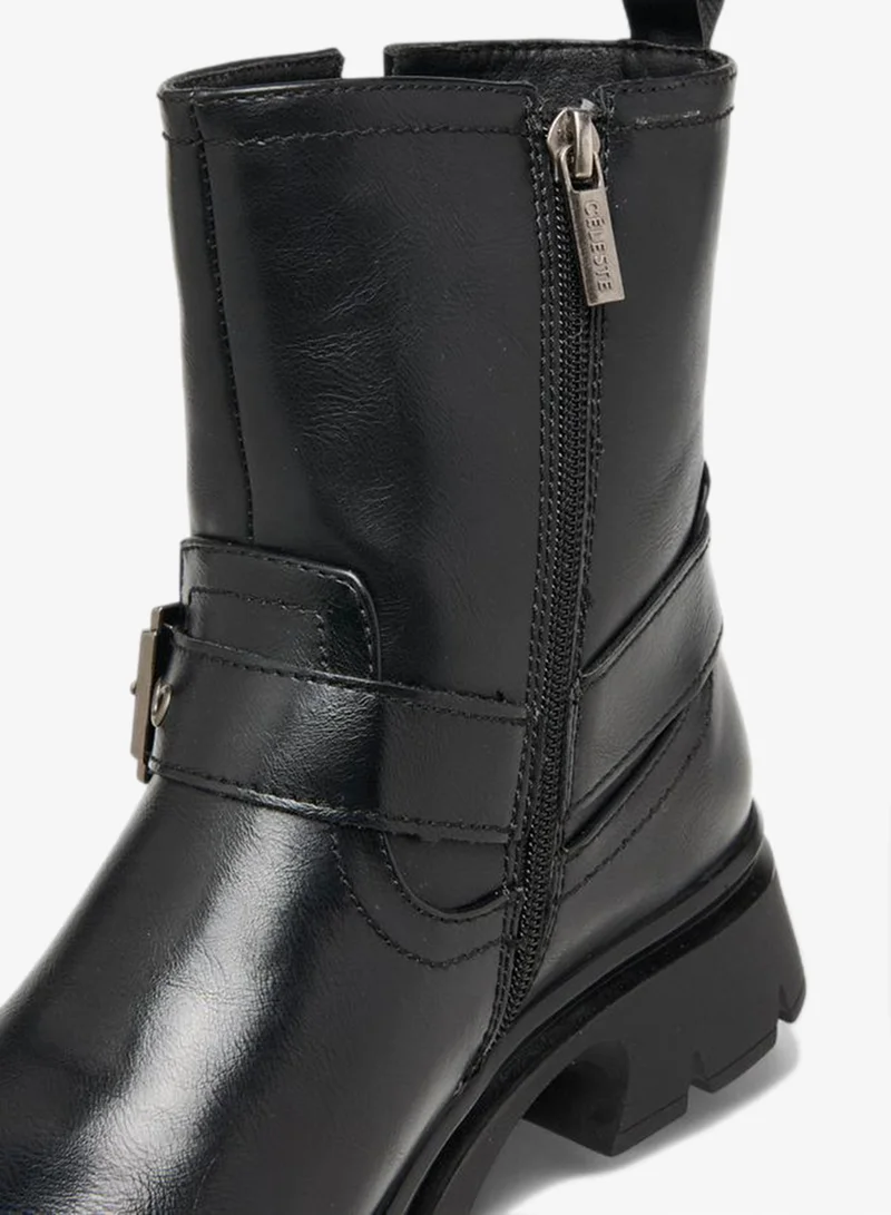 Celeste BLACK Women's Buckle Accent Ankle Boots with Block Heels and Zip Closure for Women | Best Price UAE