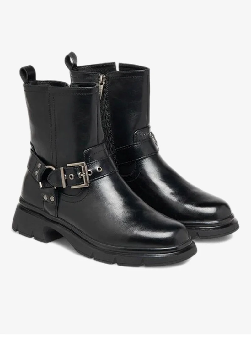 Celeste BLACK Women's Buckle Accent Ankle Boots with Block Heels and Zip Closure for Women | Best Price UAE