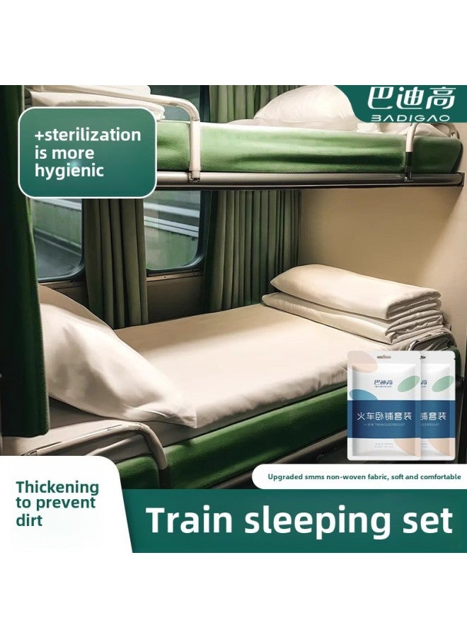 Train Sleeper Disposable Bed Sheet Travel Sleeping Bag Hotel Soft And Hard Sleeper Dirty Three-Four-Piece Set Travel Thickened Portable-Color:Disposable Sheets - Image 2