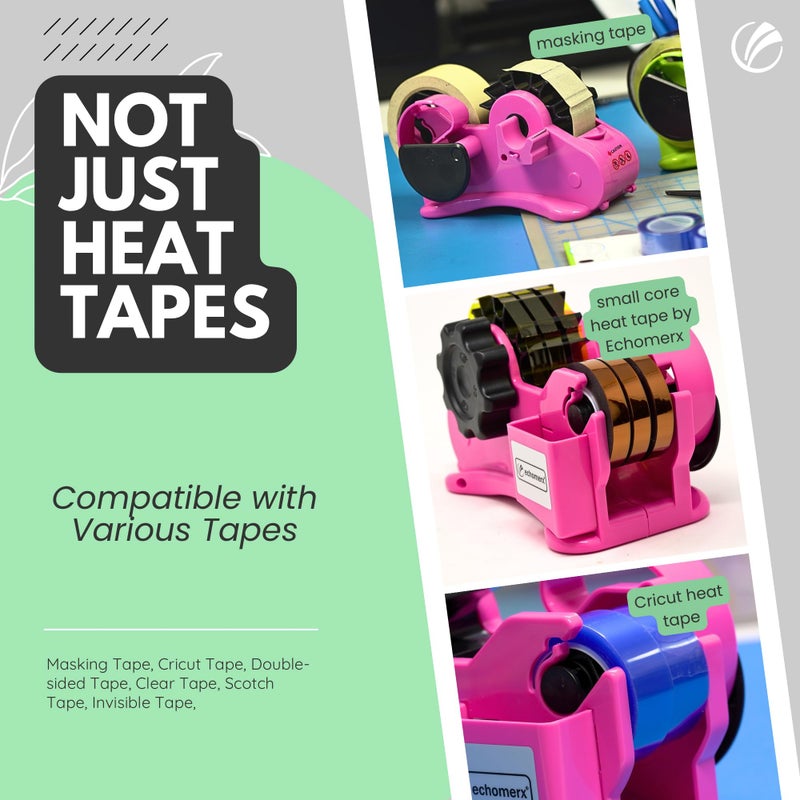 echomerx Original Heat Tape Dispenser Multi-Roll - Pre-Cut Sublimation | Heat Resistant, Heat Transfer, Thermal, Heat Press | Thin Double-Sided & Scotch Tapes, 1" & 3" Large Core, Pink - Image 5