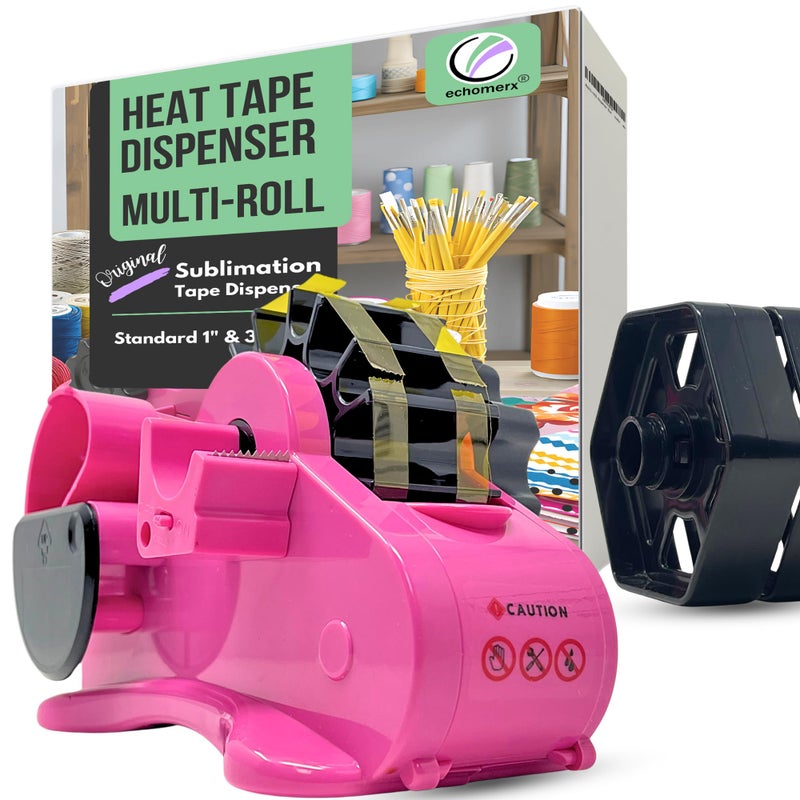 echomerx Original Heat Tape Dispenser Multi-Roll - Pre-Cut Sublimation | Heat Resistant, Heat Transfer, Thermal, Heat Press | Thin Double-Sided & Scotch Tapes, 1" & 3" Large Core, Pink - Image 1