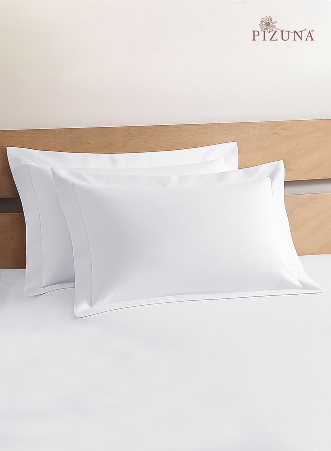 PIZUNA Pure Combed Cotton Standard Pillow Cases 50x75 cm White, 400 Thread Count Soft Luxurious 100% Long Staple Cotton Sateen Weave Pillow Cover With 5cm Hem (Cooling Pillowcase - 2 PC) - Image 1