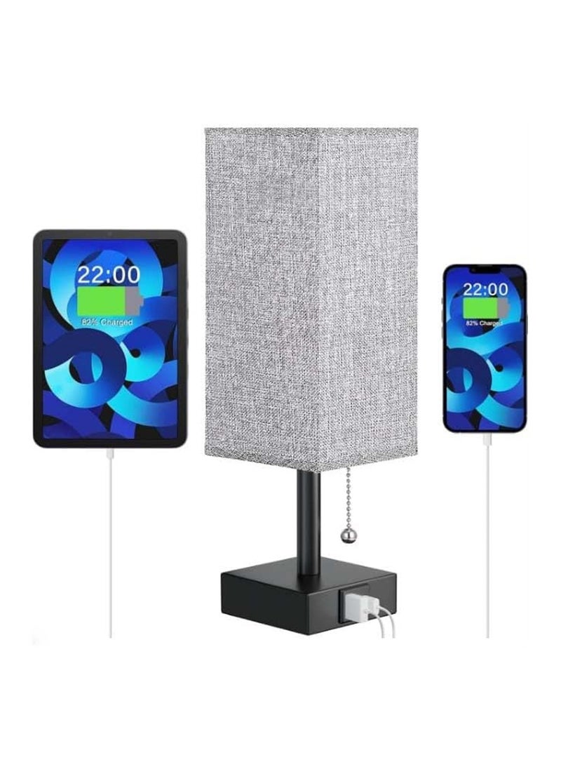 DMG TECH Bedside Lamp for Bedroom, Wood Nightstand Lamp with USB Ports, Table Lamp with USB C + A Charging Ports, 3 Way Dimmable Touch Lamp for Living Room,Home,Office, LED Bulb Included  - Image 1