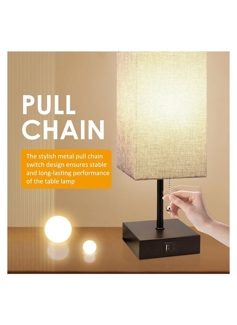 DMG TECH Bedside Lamp for Bedroom, Wood Nightstand Lamp with USB Ports, Table Lamp with USB C + A Charging Ports, 3 Way Dimmable Touch Lamp for Living Room,Home,Office, LED Bulb Included  - Image 2