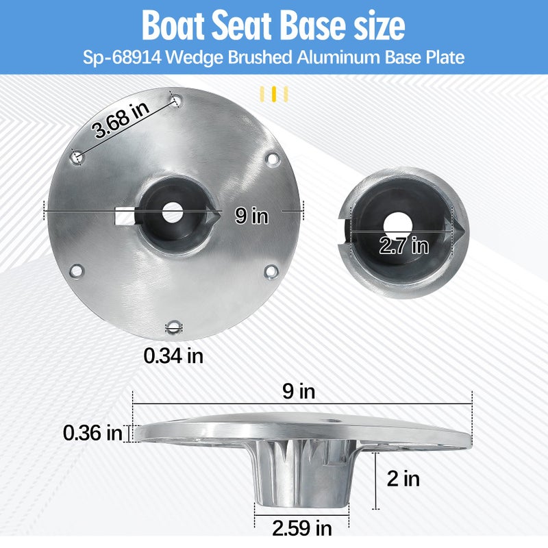 MTZUL 9" x 9" Boat Seat Base Aluminum Alloy Material Fits 2" or 2 3/8" Pin Post Sockets SP-68914 Heavy Duty Boat Seat Pedestals Compatible with Attwood Swivl-Eze Boat Seat Mounts Fits Most Boats - Image 2