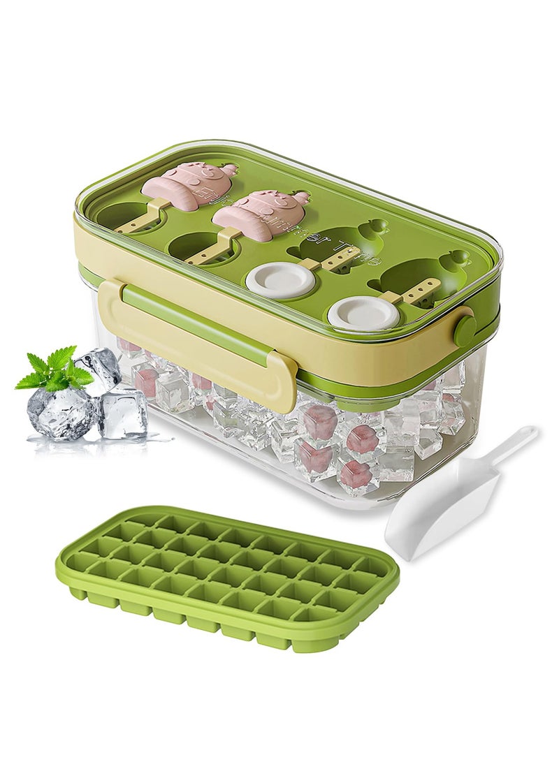 SYOSI Ice Cube Trays for Freezer with Lid and Bin, Ice Molds Spill-Resistant Removable Lid & Ice Scoop, BPA Free Silicone,Easy Release and Reusable, Ice Cube Tray Mold for Whiskey Cocktail, Tea, Coffee - Image 1