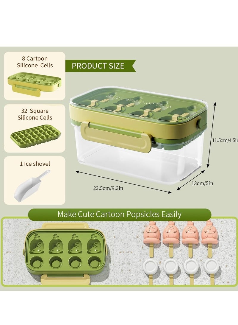 SYOSI Ice Cube Trays for Freezer with Lid and Bin, Ice Molds Spill-Resistant Removable Lid & Ice Scoop, BPA Free Silicone,Easy Release and Reusable, Ice Cube Tray Mold for Whiskey Cocktail, Tea, Coffee - Image 3