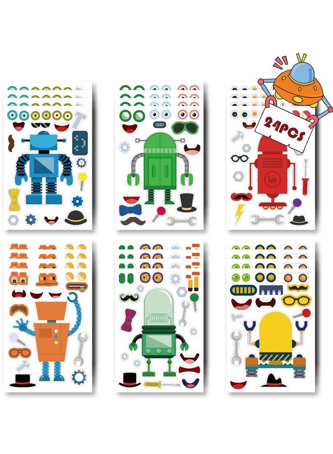 T-Antrix 24 ورقة لصنع ملصقات الروبوت الخاصة بك ملصقات لصنع وجه للأطفال والرضع مع الروبوتات حرف يدوية لوازم حفلات الأطفال - Image 1
