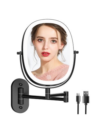 Rechargeable Wall Mounted Lighted Makeup Vanity Mirror, Double Sided 1X/7X Magnification, 3 Dimmable Light Settings, Extension Arm, Oval Frame, Ideal For Makeup - pzsku/ZA890FCBA424FB060D223Z/45/_/1724125862/519dbe97-0cd7-4445-9136-9e81eb982484