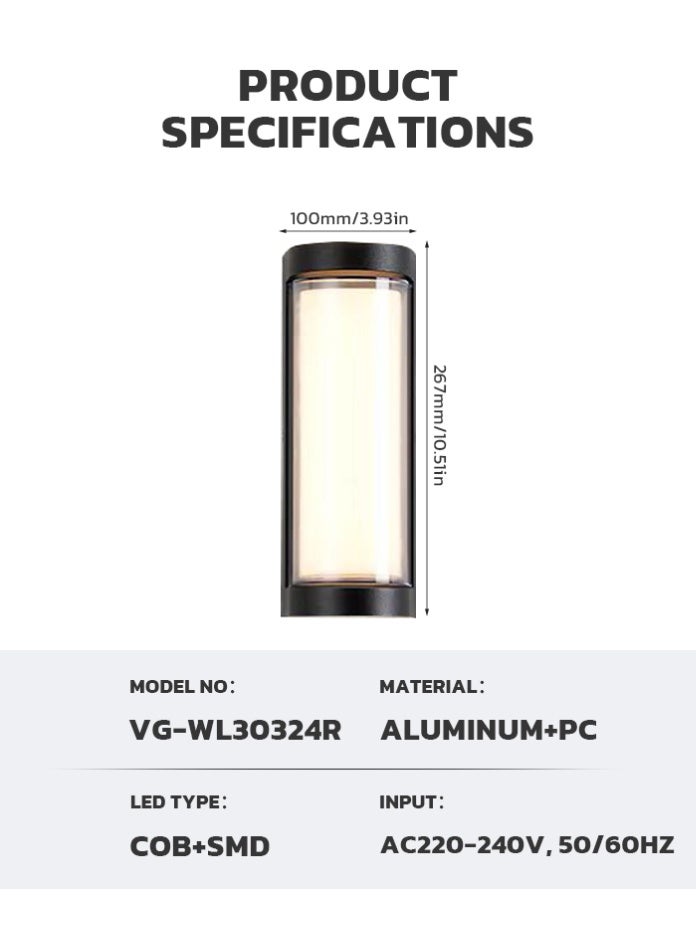 Vmax Modern 24W Outdoor LED Wall Light – Waterproof IP65 Dual-Beam Up & Down Sconce – High Brightness 1920LM Aluminum Wall Lamp for Villa, Garden, & Patio - Image 4