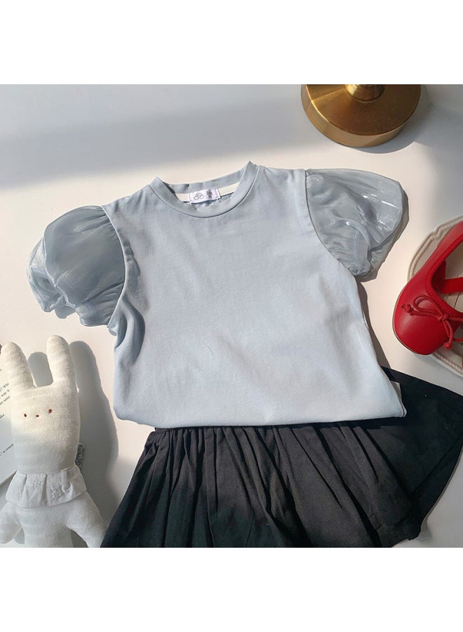 New Summer Clothing For Girls, Puff-sleeved Tops, Korean Style Pure Color Puff-sleeved Princess Dresses, Pastoral Style Lantern-sleeved T-shirts