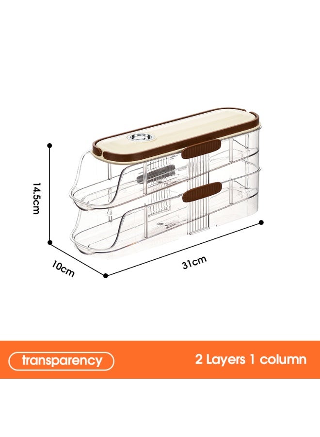 ايست من نون حاوية بيض أوتوماتيكية بلاستيكية بطبقتين مع صينية داخلية قابلة للإزالة بسرعة لتنظيم وتخزين الخزائن، الثلاجات، والخزائن، 10 × 31 × 14.5، شفاف - Image 2