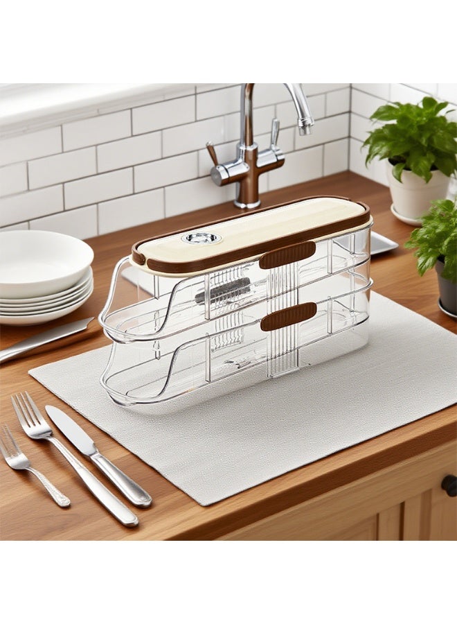 ايست من نون حاوية بيض أوتوماتيكية بلاستيكية بطبقتين مع صينية داخلية قابلة للإزالة بسرعة لتنظيم وتخزين الخزائن، الثلاجات، والخزائن، 10 × 31 × 14.5، شفاف - Image 1