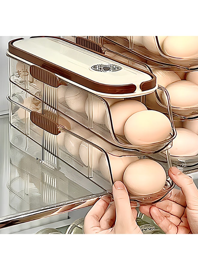 ايست من نون حاوية بيض أوتوماتيكية بلاستيكية بطبقتين مع صينية داخلية قابلة للإزالة بسرعة لتنظيم وتخزين الخزائن، الثلاجات، والخزائن، 10 × 31 × 14.5، شفاف - Image 3