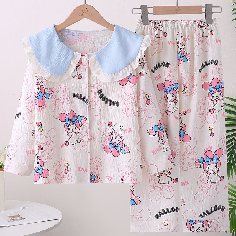 Summer Girls Long Sleeve Cloud Cotton Baby Cardigan Children'S Pajamas Girls Thin Doll Collar Middle And Big Children'S Home Clothes Suit - Image 5
