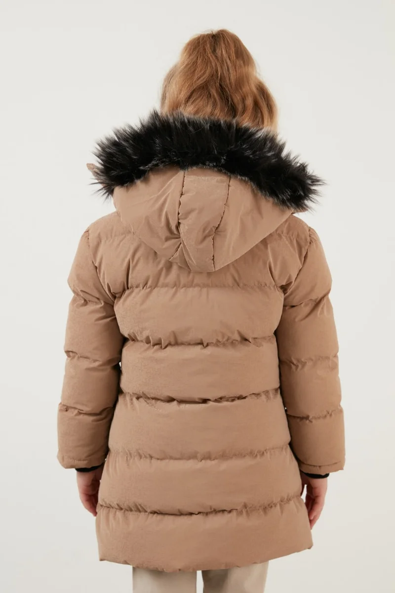 Lela Collar Faux Fur Plush Lined Removable Hooded Slim Cut Winter Coat Girls' COAT 5760002