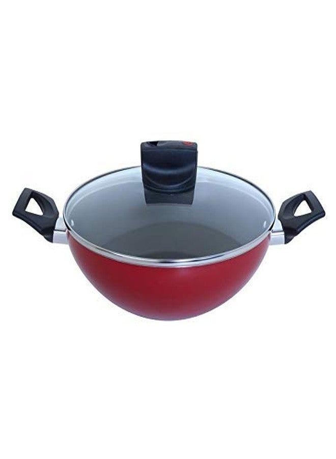 Meyer Safecook Aluminium Nonstick Kadai | Non Stick kadai | Kadai for deep frying | Kadhai aluminium | Induction cookware, Red, 26cm - Image 1